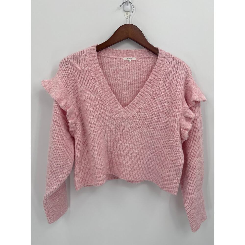 Tularosa x Revolve Shanae Ruffle Sweater Pink Ribbed Knit Size Small - Picture 3 of 8